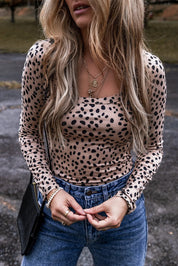 Animal Print Scoop Neck Long Sleeve Bodysuit