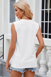 Decorative Button Eyelet V-Neck Tank