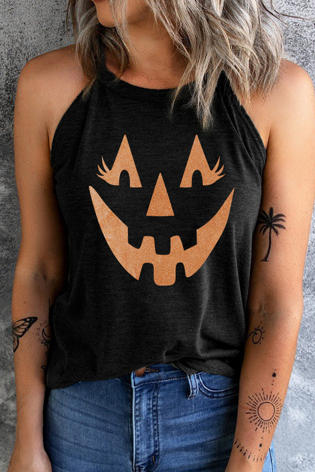 Round Neck Jack-O'-Lantern Graphic Tank Top