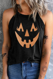 Round Neck Jack-O'-Lantern Graphic Tank Top