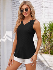 Eyelet Decorative Button V-Neck Tank