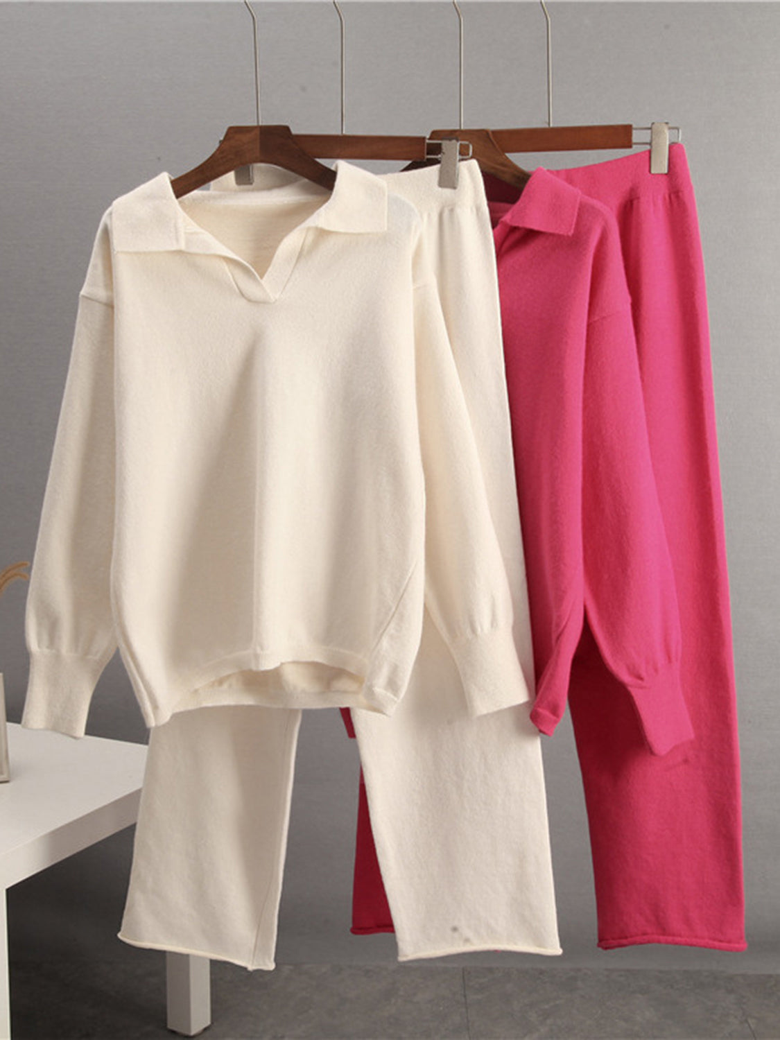 Johnny Collar Long Sleeve Top and Pants Sweater Set