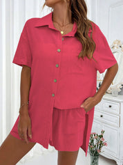 Honey Button Up Half Sleeve Top and Shorts Set