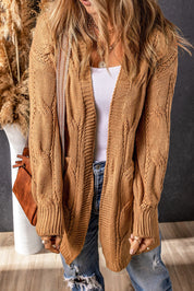 Cable-Knit Dropped Shoulder Slit Cardigan