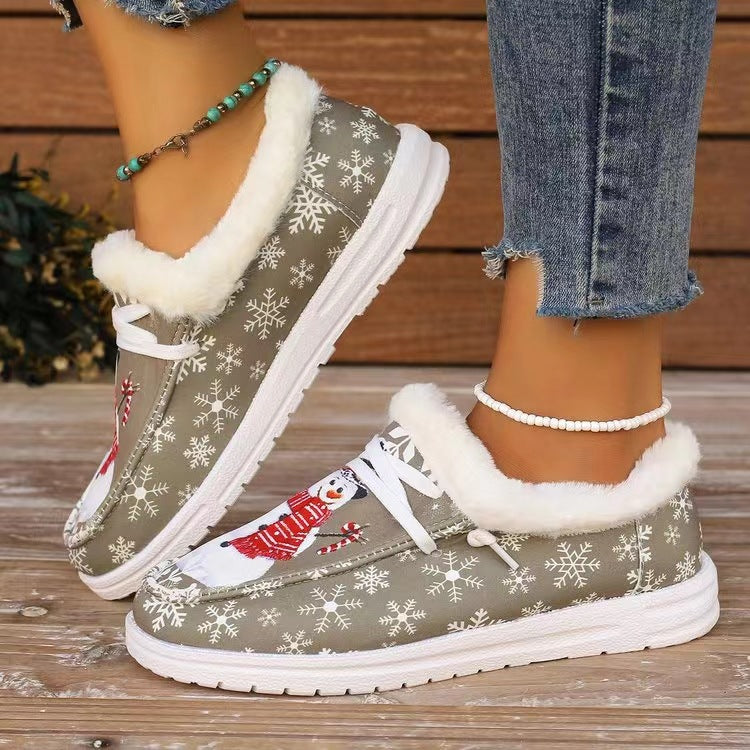 Snowman Print Round Toe Slip-Ons