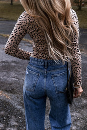 Animal Print Scoop Neck Long Sleeve Bodysuit