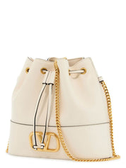 VLOGO IVORY LEATHER BUCKET BAG