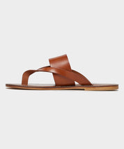 Tuscan Leather Thong Cross Sandal in Warm Cognac