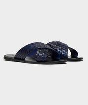 Tuscan Leather Woven Crisscross Sandal in Navy / Black